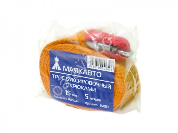 Трос буксировочный лента МАЯКАВТО™   15т, 5м, шириной 70мм с крюками  1/8/10