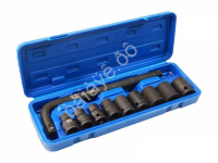 Набор инструментов ударных 1/2", 10пр.(10,12,13,14,17,19,21,22,24мм + вороток Г-образный), в кейсе FORCEKRAFT