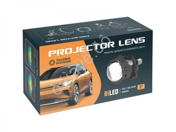 Светодиодные BiLED модули TECHNIK DIVISION, линзованные, бескорпусные, 12В, 45Вт, 6000К, 3 дюйма, комплект. Арт.: TD01K5