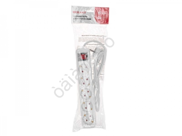Удлинитель бытовой 5 гнезд, 1,5м, 3х1,0мм², с/з, с выключателем, белый REXANT