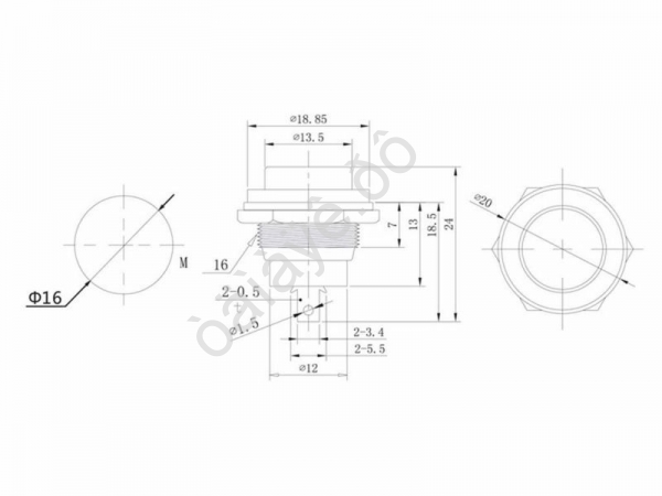 Выключатель-кнопка металл 250V 2А (2с) OFF-(ON) Ø16.2 желтая (RWD-306) REXANT