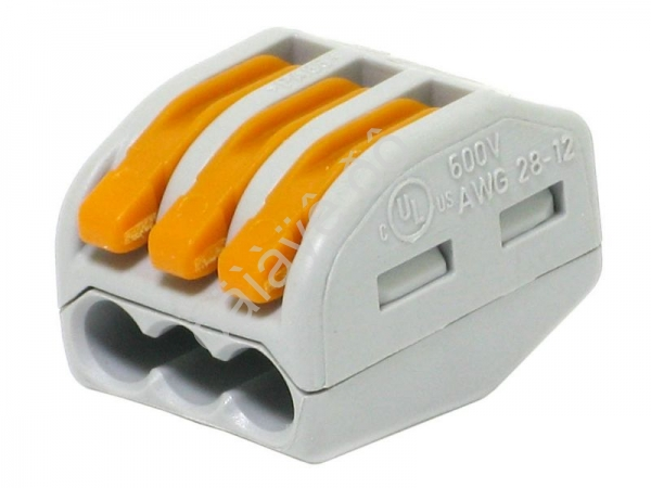 Клемма универсальная, 3-проводная wago, серая (0,08-2,5/4 мм кв.) Клемма универсальная, 3-проводная wago, серая (0,08-2,5/4 мм кв.)