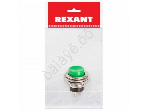Выключатель-кнопка металл 250V 2А (2с) OFF-(ON) Ø16.2 зеленая (RWD-306) REXANT