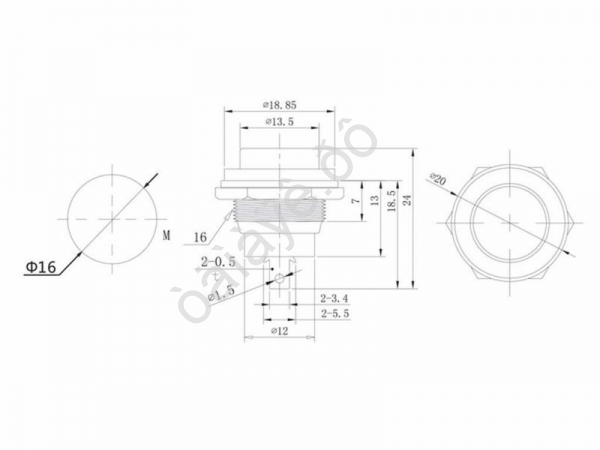 Выключатель-кнопка металл 250V 2А (2с) OFF-(ON) Ø16.2 зеленая (RWD-306) REXANT