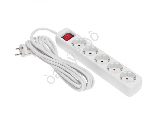 Удлинитель бытовой 5 гнезд, 5м, 3х1,0мм², с/з, с выключателем, белый REXANT