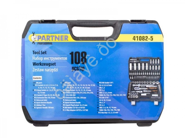 Набор инструмента 108пр.1/4"1/2" (6-гран)(4-32мм) Partner