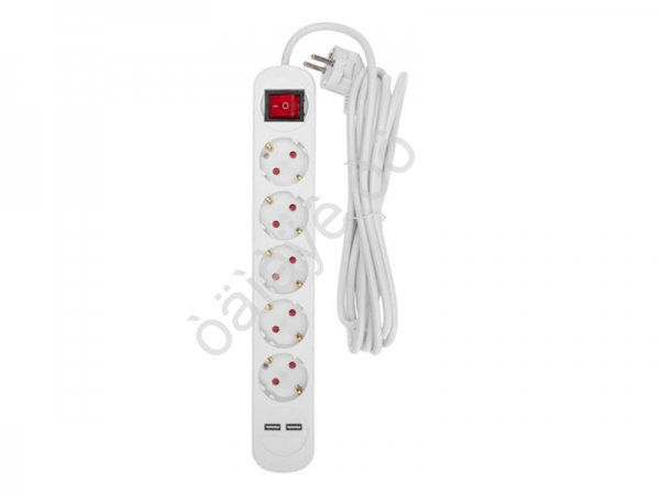 Удлинитель бытовой 5 гнезд, 3м, 3х1,0мм², с/з, с выключателем, 2 USB, белый REXANT