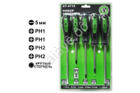 Набор отверток 5шт. (SL5x150мм; PH1x75мм; РН1х125мм; РН2х100мм; РН2х150мм) АТ-4715 /1/6/24