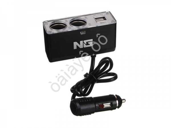 Разветвитель прикуривателя в авто, 2 гнезда, 2хUSB, 60 W, 2.1А, 12/24В,  пластик NG