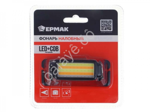 Фонарь на голову ЕРМАК LED+COB, 4 режима, 500мАч, зарядка Туре-С, 80х33х33 мм, пластик, красный свет