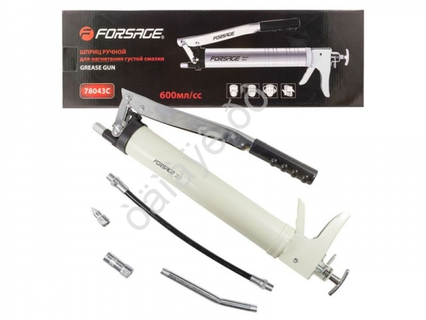 Шприц для нагнетания густой смазки ручной 600мл в комплекте с жестким(L-170мм) и гибким(L-330мм) нак Forsage Шприц для нагнетания густой смазки ручной 600мл в комплекте с жестким(L-170мм) и гибким(L-330мм) нак Forsage