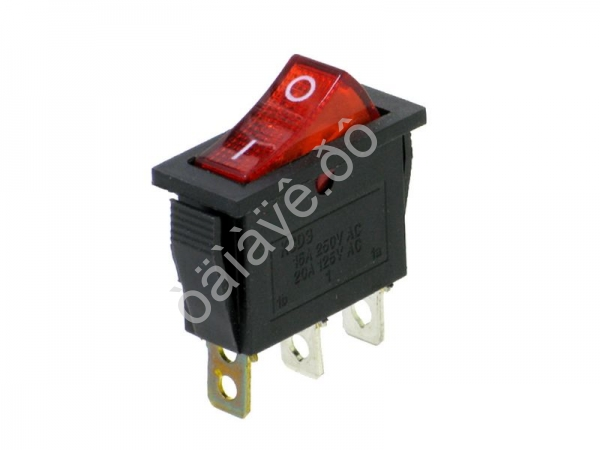 Кнопка 250v 1A(2c) ON-(OFF) с фиксацией  красная 3 контакта