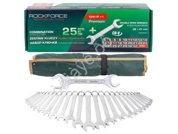 Ключи комбинированные (6-28, 30, 32мм) и ключ рожковый 36х41мм, набор 25+1пр. RockFORCE Ключи комбинированные (6-28, 30, 32мм) и ключ рожковый 36х41мм, набор 25+1пр. RockFORCE