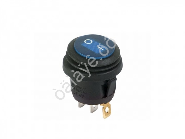 Переключатель 250V 6А (3c) ON-OFF круглый, синий с подсветкой, влагозащита/10