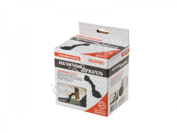 Держатель телефона магнитный на присоске SKYWAY жесткая ножка, черный /1/100