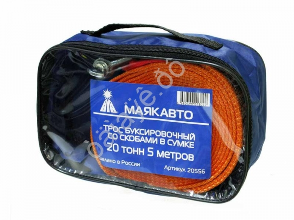 Трос буксировочный лента МАЯКАВТО™   20т, 5м, шириной 75мм с скобами в сумке 1/6