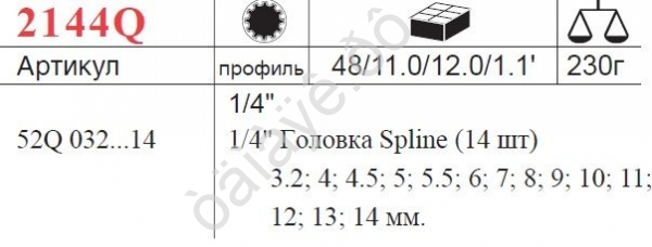 F2144Q Набор кор. головок 3,2-14мм 14 пред /1/12