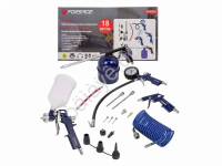 Набор пневмоинструмента 18пр.(краскопульт-сопло 1.5мм;обдувочник-сопла 110,140мм;подкачка+10 адаптер Forsage