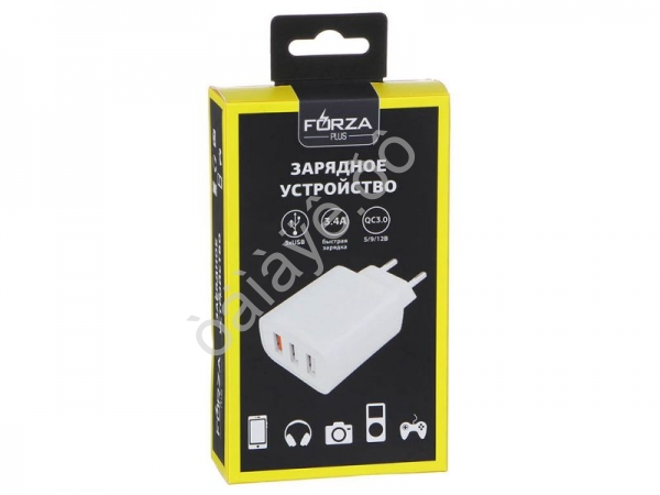 СЗУ 220В, 3 USB, 3.4A, быстрая зарядка, QC 3.0, FORZA
