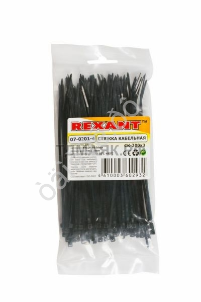 Хомут пластиковый 2.5х200 REXANT , черный 1уп./100шт /1/10/200 Хомут пластиковый 2.5х200 REXANT , черный 1уп./100шт /1/10/200