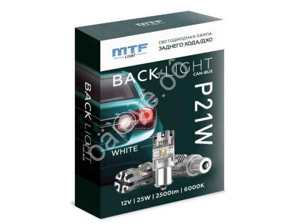 Светодиодная лампа MTF LIGHT цоколь P21W, белый, 12V, 25W, CAN-BUS, для ДХОзадний ход, шт.
