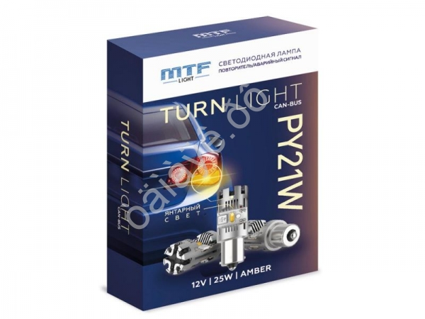 Светодиодная лампа MTF LIGHT цоколь PY21W, янтарный, 12V, 25W, CAN-BUS, повт. пов/ав-ный сигнал, шт.
