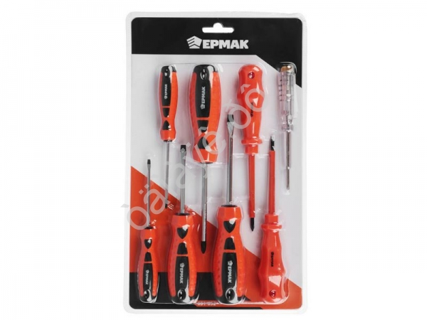 Набор отверток 8шт SL 4*100;6*100;3*75;5*75, PH1*100;PH2*100;PH0*75 + тестер напряж, ЕРМАК
