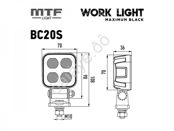 Прожектор светодиодный MTF LIGHT серия MAXIMUM BLACK 12-36V, 20W, 2000lm, ECE R10, квадратный, шт.