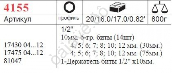 F4155 Набор шестигранных вставок 1/2"  15пред  /1/20