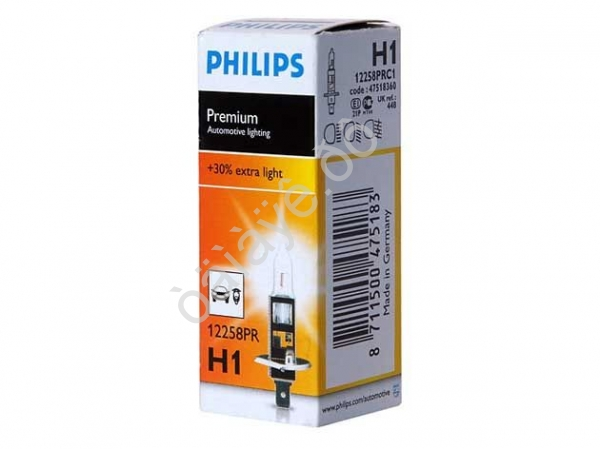 Лампа PHILIPS H1 12V55W+30% P14.5s 12258PR Лампа PHILIPS H1 12V55W+30% P14.5s 12258PR