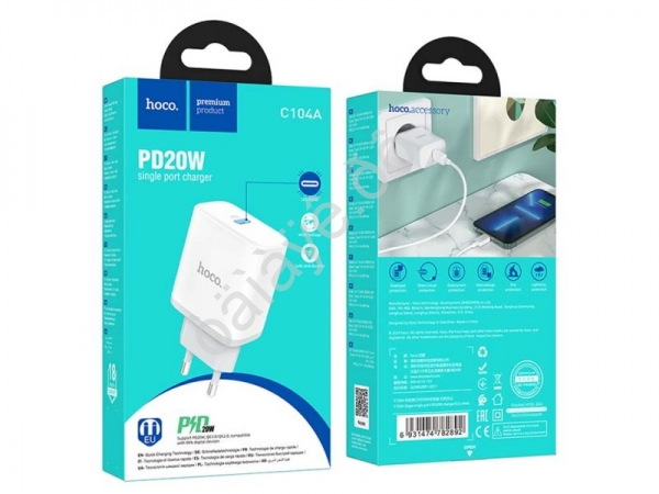 СЗУ 220В, PD 1Type-C(20W), белый HOCO C104A (13шт в уп) Hoco