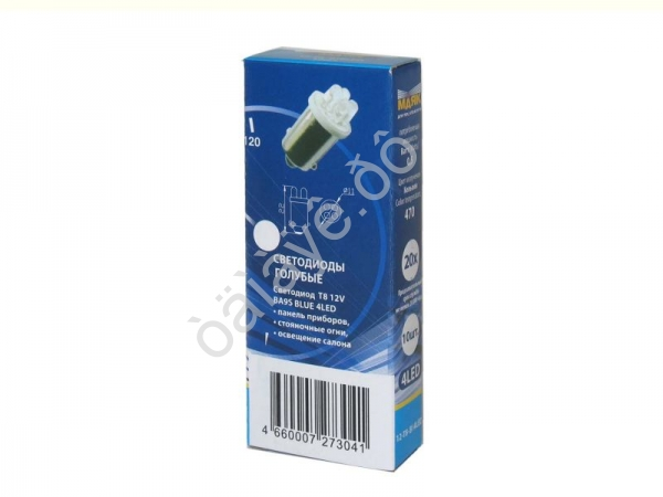 Светодиод 12V T 8 4LED BA9S BLUE "Маяк"/10