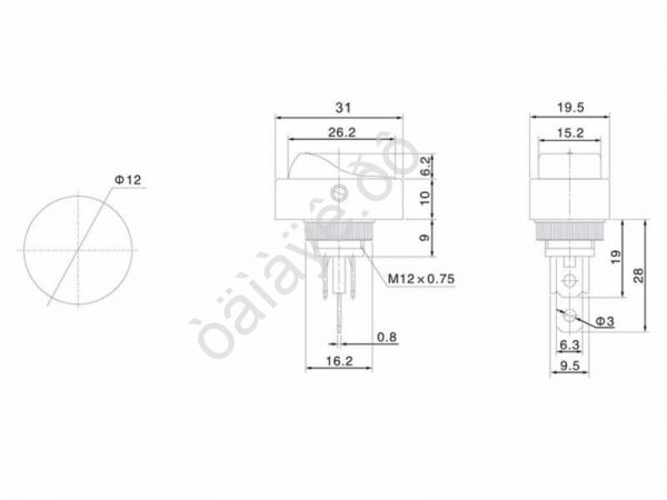 Переключатель 12V 30А (3с) ON-OFF черный ОВАЛ с красной LED подсветкой (RWB-523, ASW-20D)  REXANT