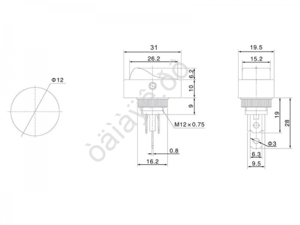 Переключатель 12V 30А (3с) ON-OFF черный ОВАЛ с синей LED подсветкой (RWB-523, ASW-20D)  REXANT