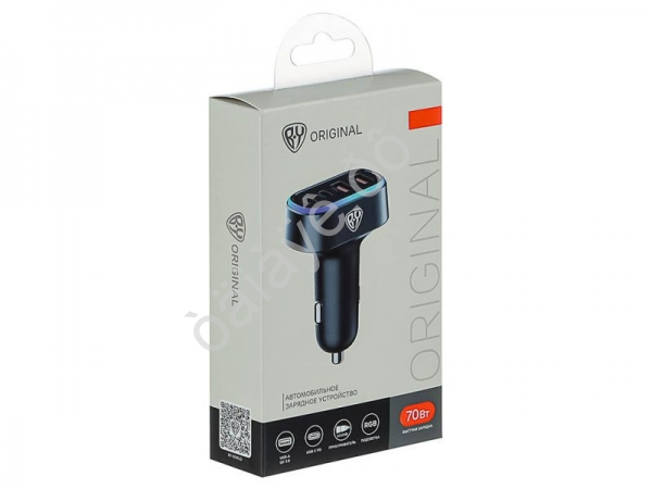 АЗУ в прикуриватель с подсветкой 12/24 В, 70 Вт QC, PD 2*Type-c/2*USB-A, алюминий, пластик BY