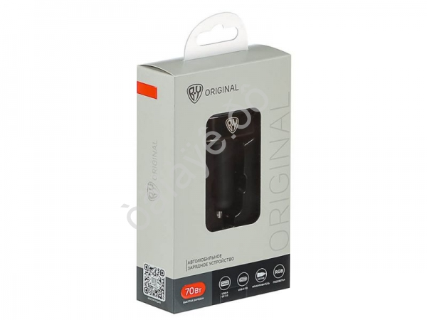 АЗУ в прикуриватель с подсветкой 12/24 В, 70 Вт QC, PD 2*Type-c/2*USB-A, алюминий, пластик BY