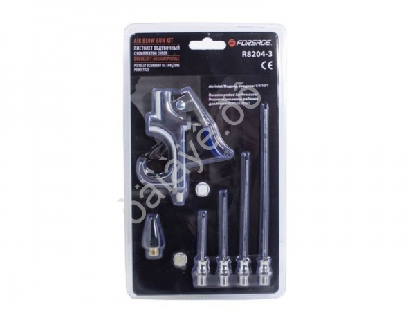 Пистолет обдувочный с комплектом сопел 6пр.(50,70,100,145мм+форсунка 28мм,6.3Bar), в блистере Forsage Пистолет обдувочный с комплектом сопел 6пр.(50,70,100,145мм+форсунка 28мм,6.3Bar), в блистере Forsage