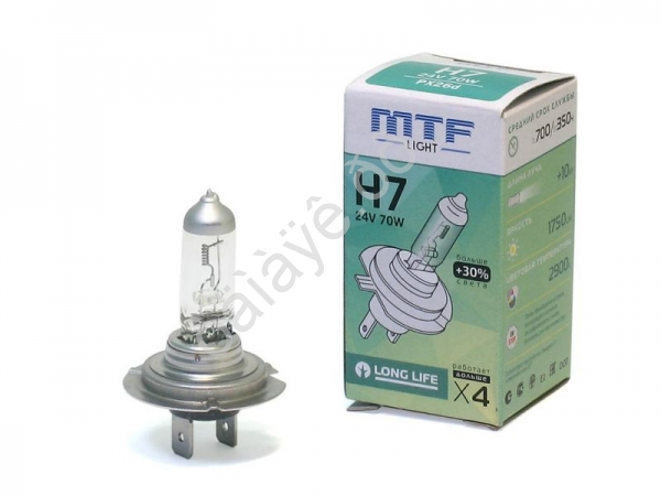 Лампа MTF H7 24V70W Standart+30% 2900K (Корея)