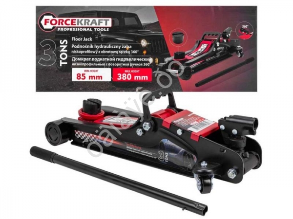 Домкрат подкатной гидравлический низкопрофильный 3т 90-360мм с поворотной ручкой FORCEKRAFT