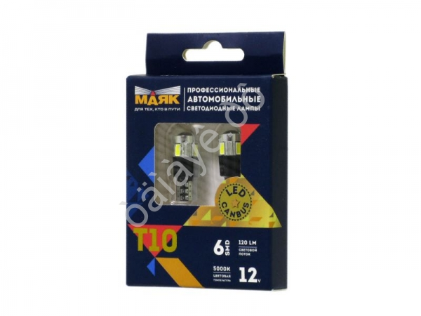 Светодиод 12V T10 6SMD(5730) 360° SUPER WHITE CAN04