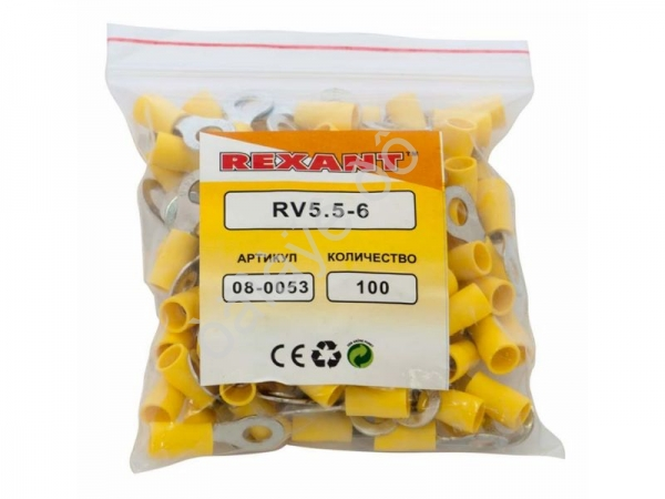 Клемма с изол. кольцо REXANT Ø6,5мм 4-6мм VR5,5-6 (100шт) Клемма с изол. кольцо REXANT Ø6,5мм 4-6мм VR5,5-6 (100шт)