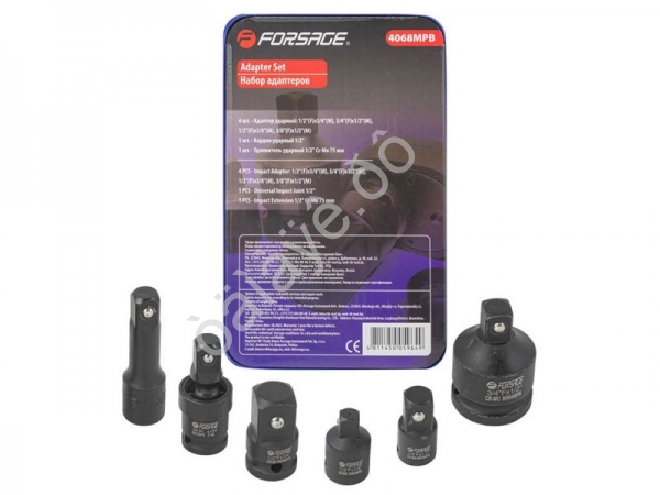 Набор адаптеров ударных 6пр(3/8"(F)x1/2"(M),1/2"(F)x3/8"(M),1/2"(F)x3/4"(M),3/4"(F)x1/2"(M),удлините Forsage
