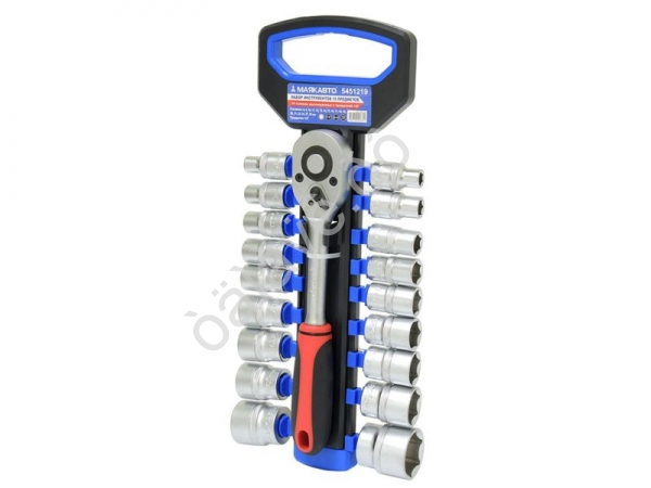 Набор инструментов  19 предметов: 18 головок 6гр. 8-30мм с трещоткой  1/2"  МАЯКАВТО™ 1/10_