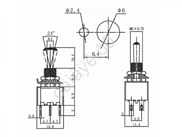 Тумблер 250V 3А (6c) ON-ON двухполюсный Micro (MTS-202) REXANT
