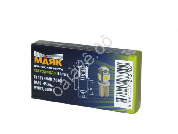 Светодиод 12V T 8 4SMD BA9S WHITE "Маяк" /10