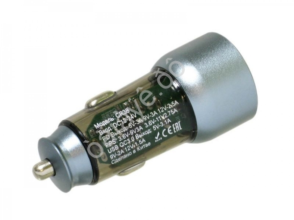 АЗУ в прикуриватель  CR38 QC3.0 + PD36W 5V/3A  без упаковки (Black)