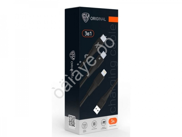 Дата-кабель универ. 3в1, Lightning, MicroUSB, Type-C, 1м, 3А, BY