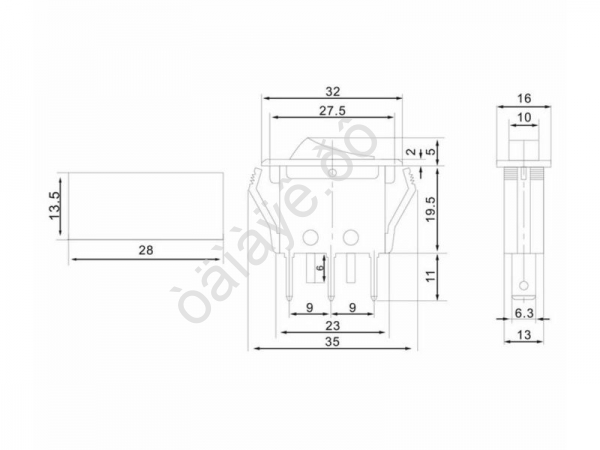 Переключатель 250V 15А (3с) ON-OFF зеленый с подсветкой (RWB-413, SC-788) REXANT