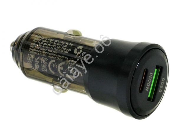 АЗУ в прикуриватель 1USB2.0(18W) + 1 PD Type-C(20W) Quick Charger, черный BOROFONE BZ25