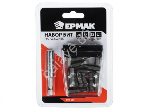 Набор бит на блистере 16 предметов, магнитный адаптер 60 мм, 15 бит 25мм ЕРМАК
